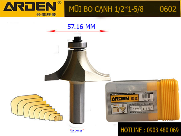 Mũi router bo cạnh 1/2*1*5/8 0602 Cốt 12.7mm