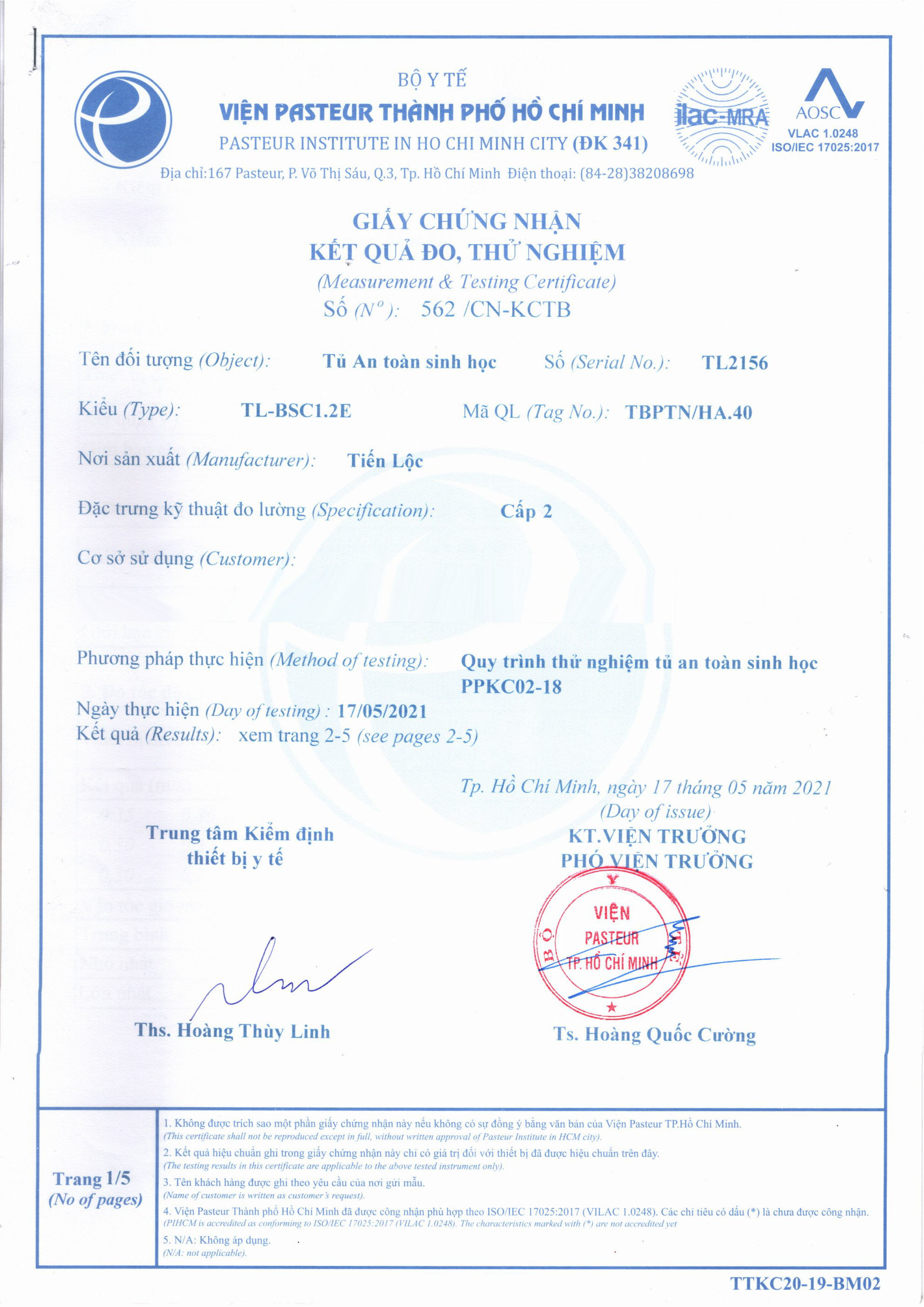 Tủ an toàn sinh học cấp 2