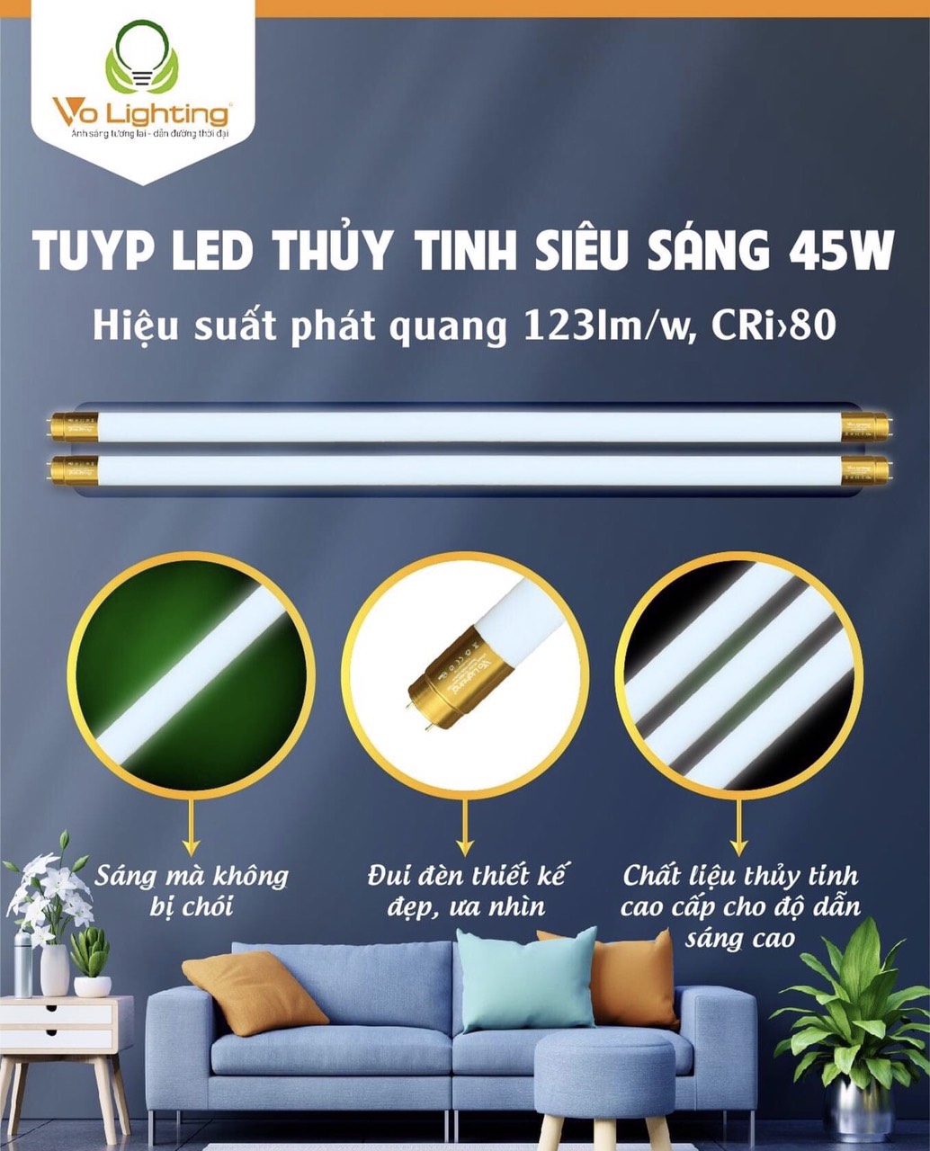 Đèn tuýp led thủy tinh siêu sáng 45w giá tốt