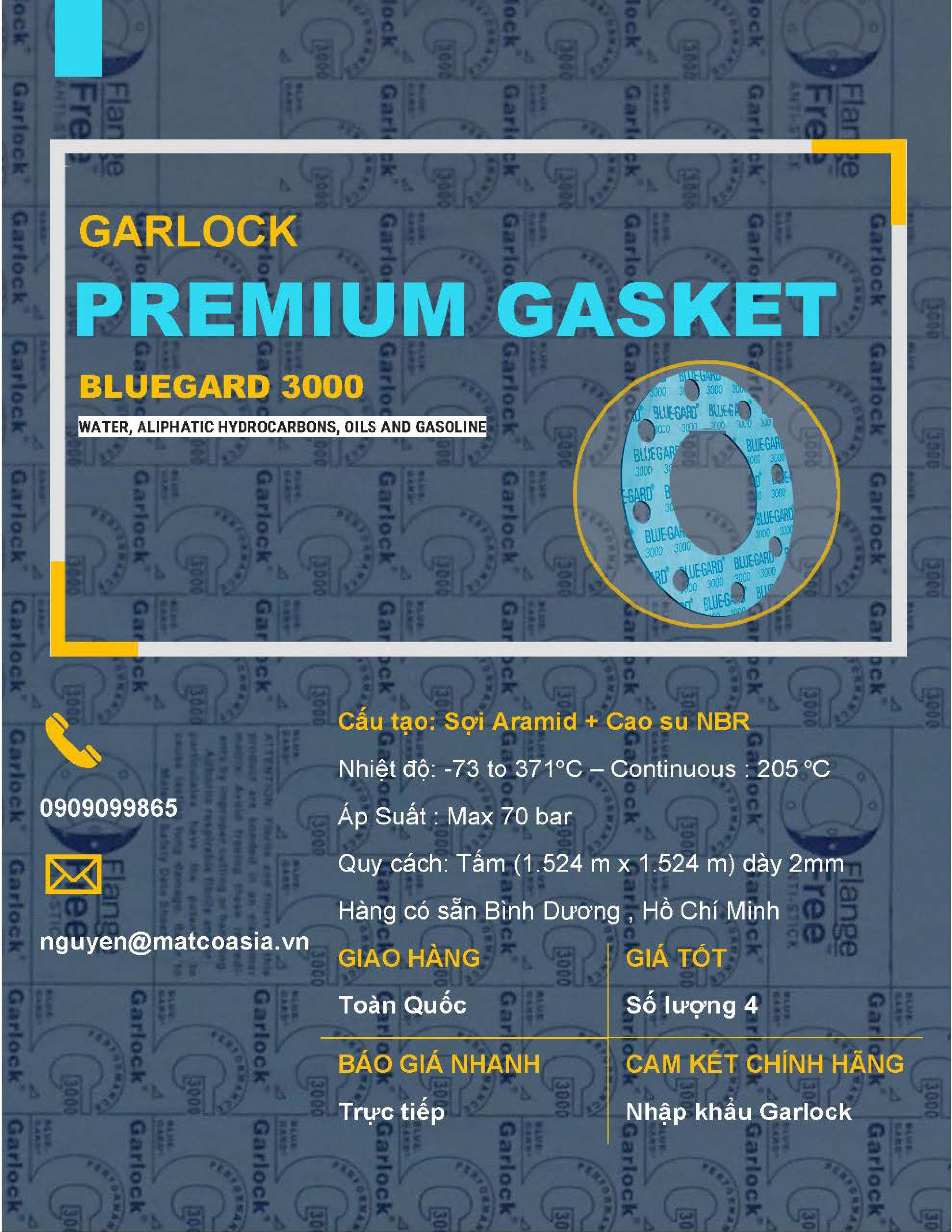 Tấm đệm làm kín Garlock Bluegard 3000