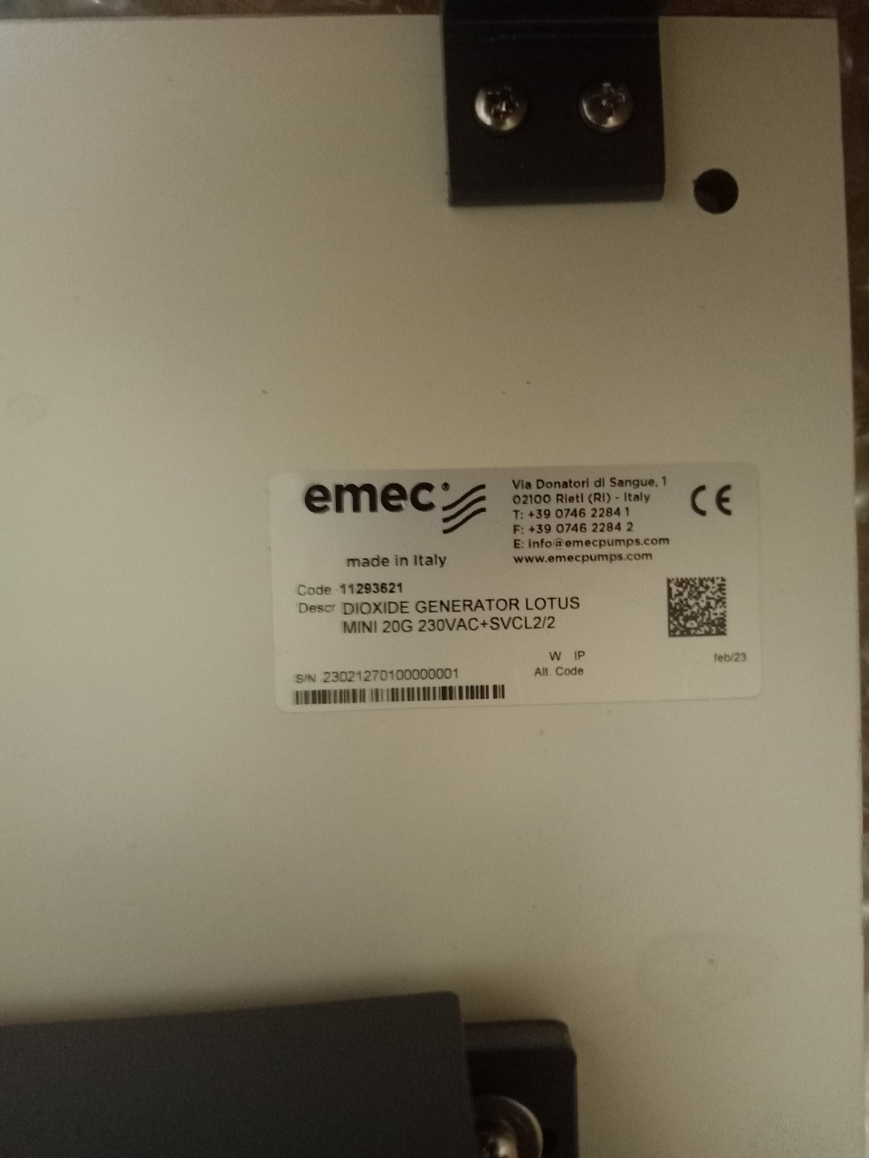 Emec Clo2 System Thiết bị khử trùng nước Chlorine dioxide CLO2 Công suất 20 gram/giờ ...