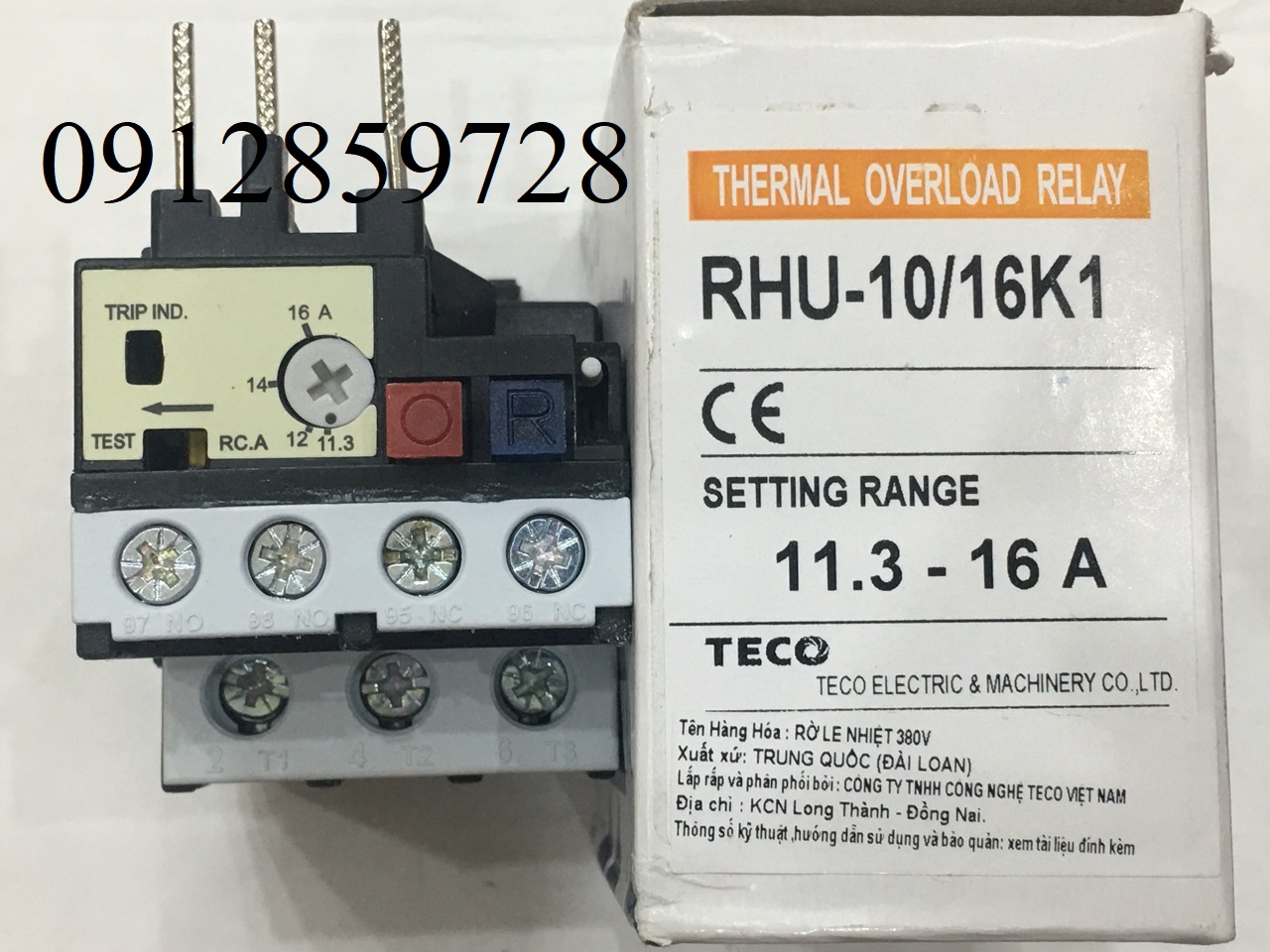 Rơ le nhiệt Teco RHU-10/16K1, xuất xứ Đài Loan