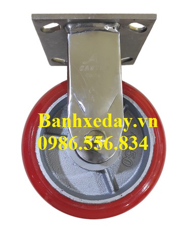 Bánh xe công nghiệp tải nặng PU gang, càng inox 304