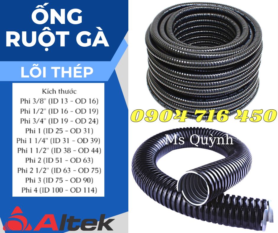 Ống ruột gà lõi thép bọc nhựa PVC luồn dây điện