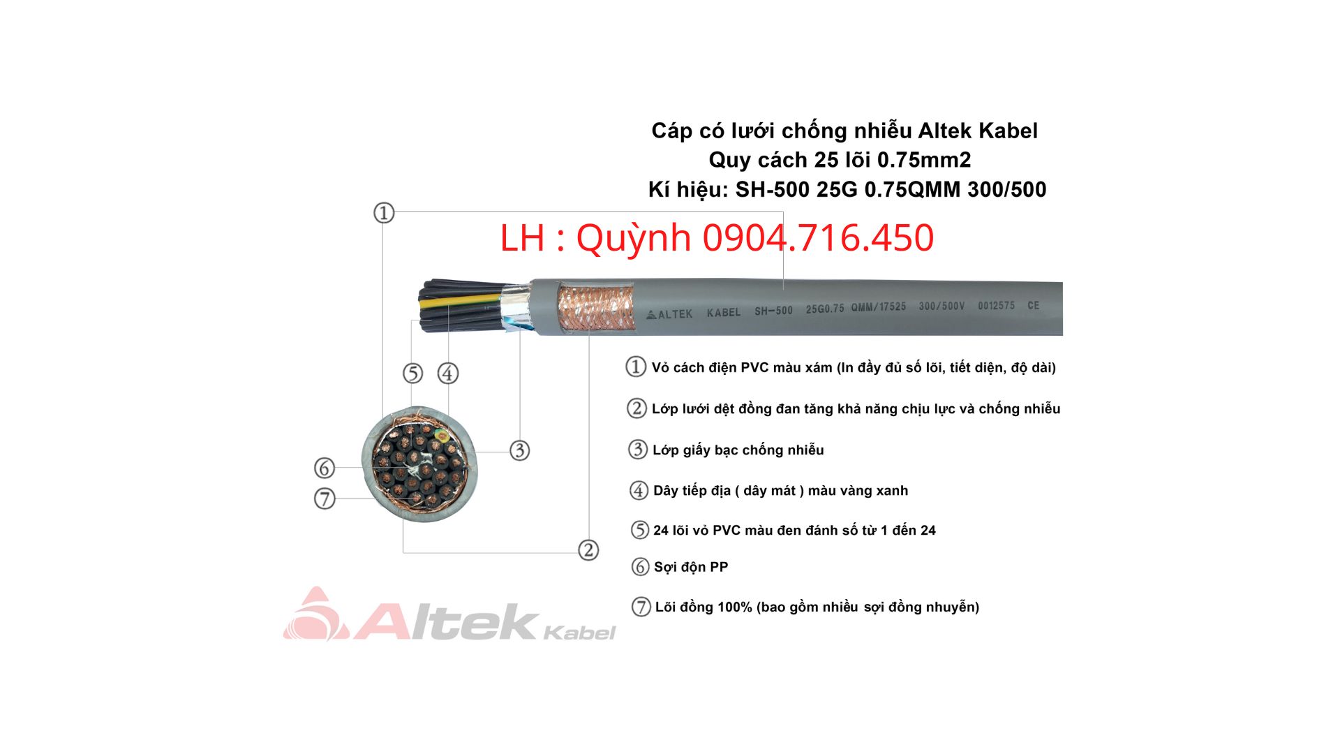Cáp điều khiển có lưới chống nhiễu SH-500Altek Kabel