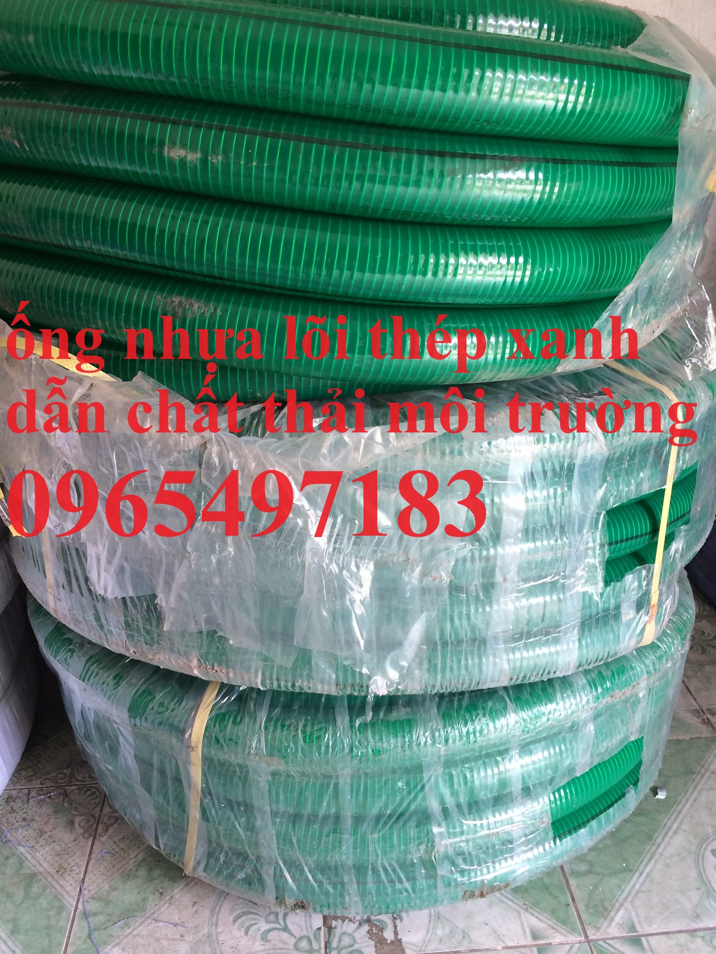 Ống nhựa lõi thép màu xanh hút nước thải môi trường, hút bùn, cát phi 50, 60, 76, 102