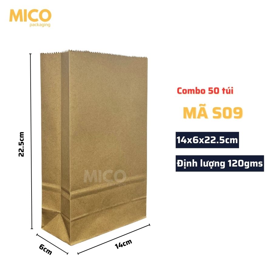 Túi giấy kraft 14x6x22.5 cm màu nâu đựng thực phẩm