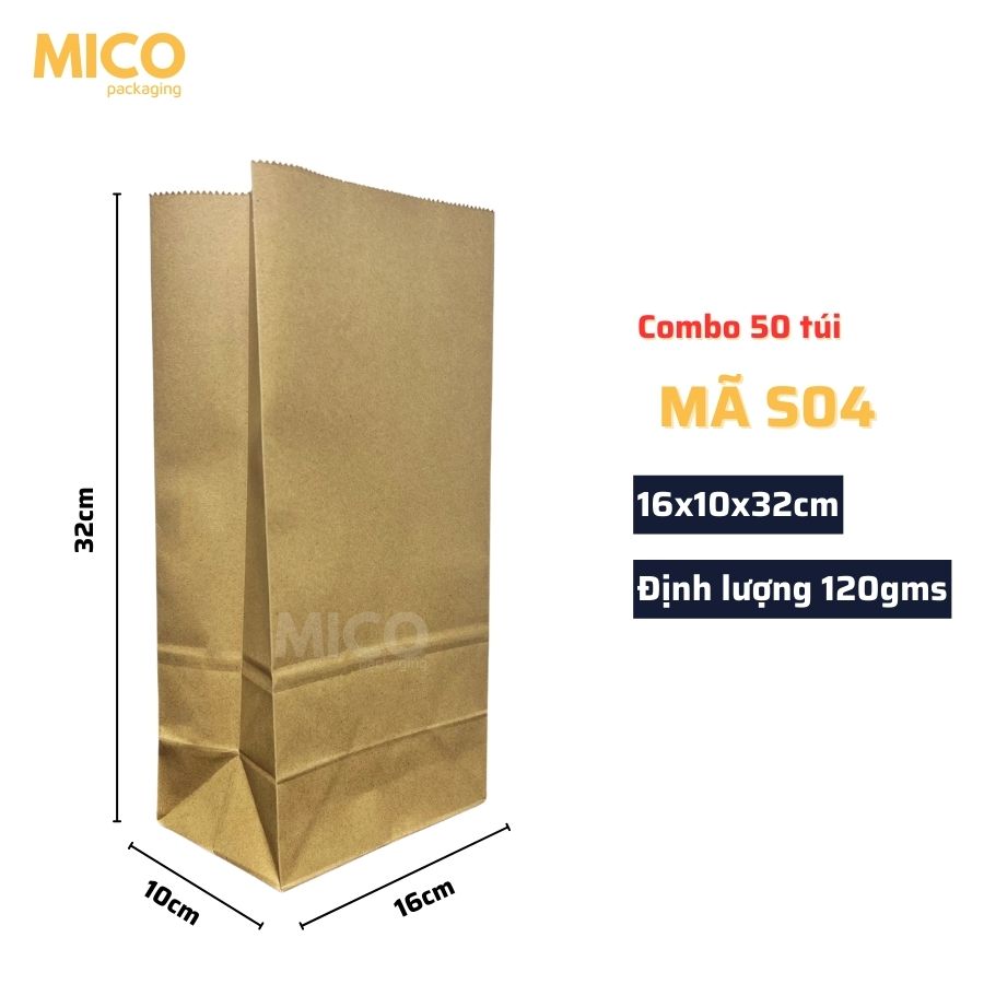 Túi giấy kraft 16x10x32 cm màu nâu đựng thực phẩm