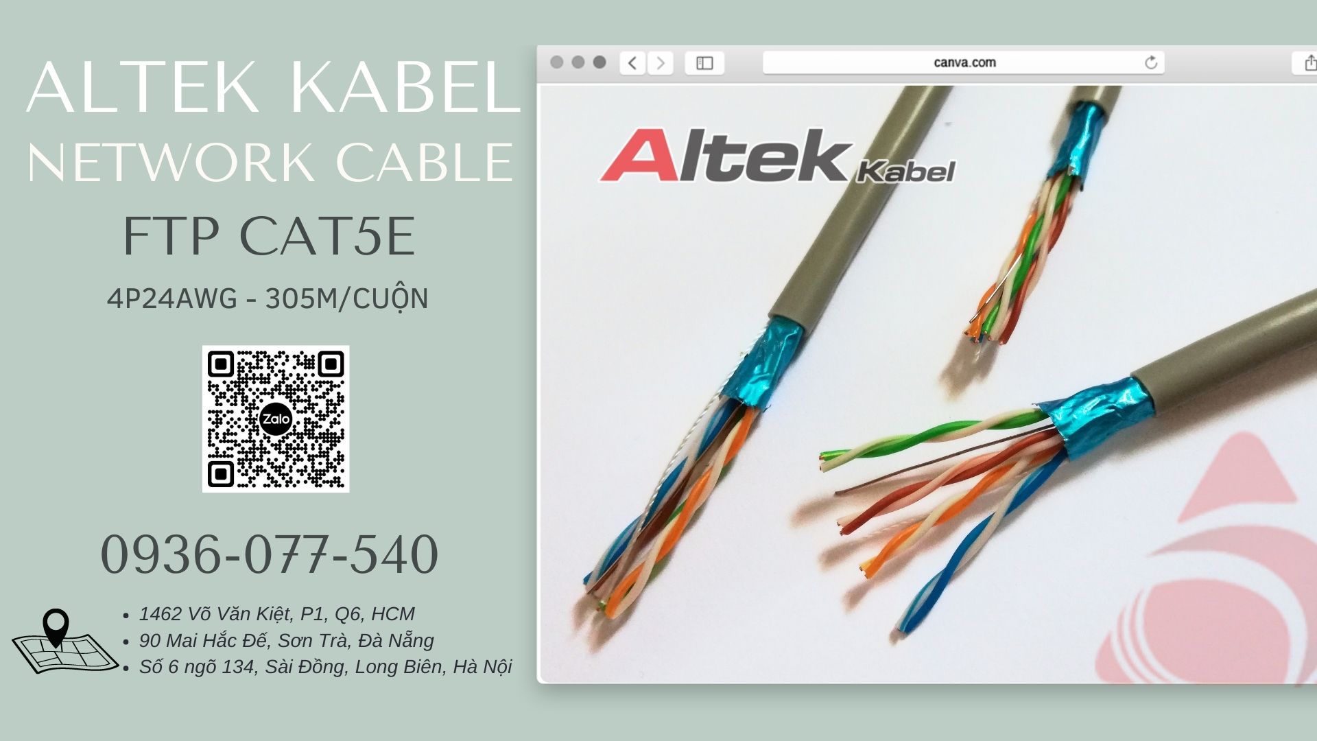 Cáp mạng chống nhiễu Cat5e FTP Altek kabel- Cáp xoắn đôi