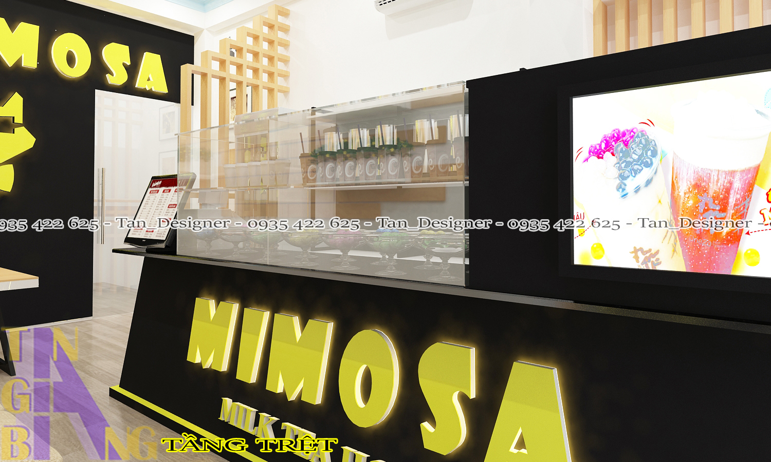 Thiết kế nội thất quán trà sữa Mimosa - Chi nhánh Gò Vấp